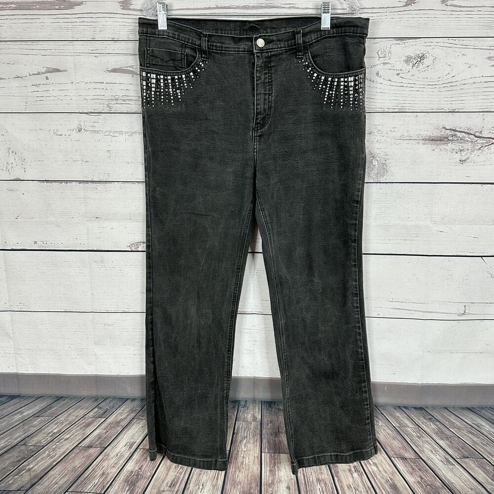 Christine Alexander Jeans Womens 16 Black Faded‎ Embellished Stretch High Waist